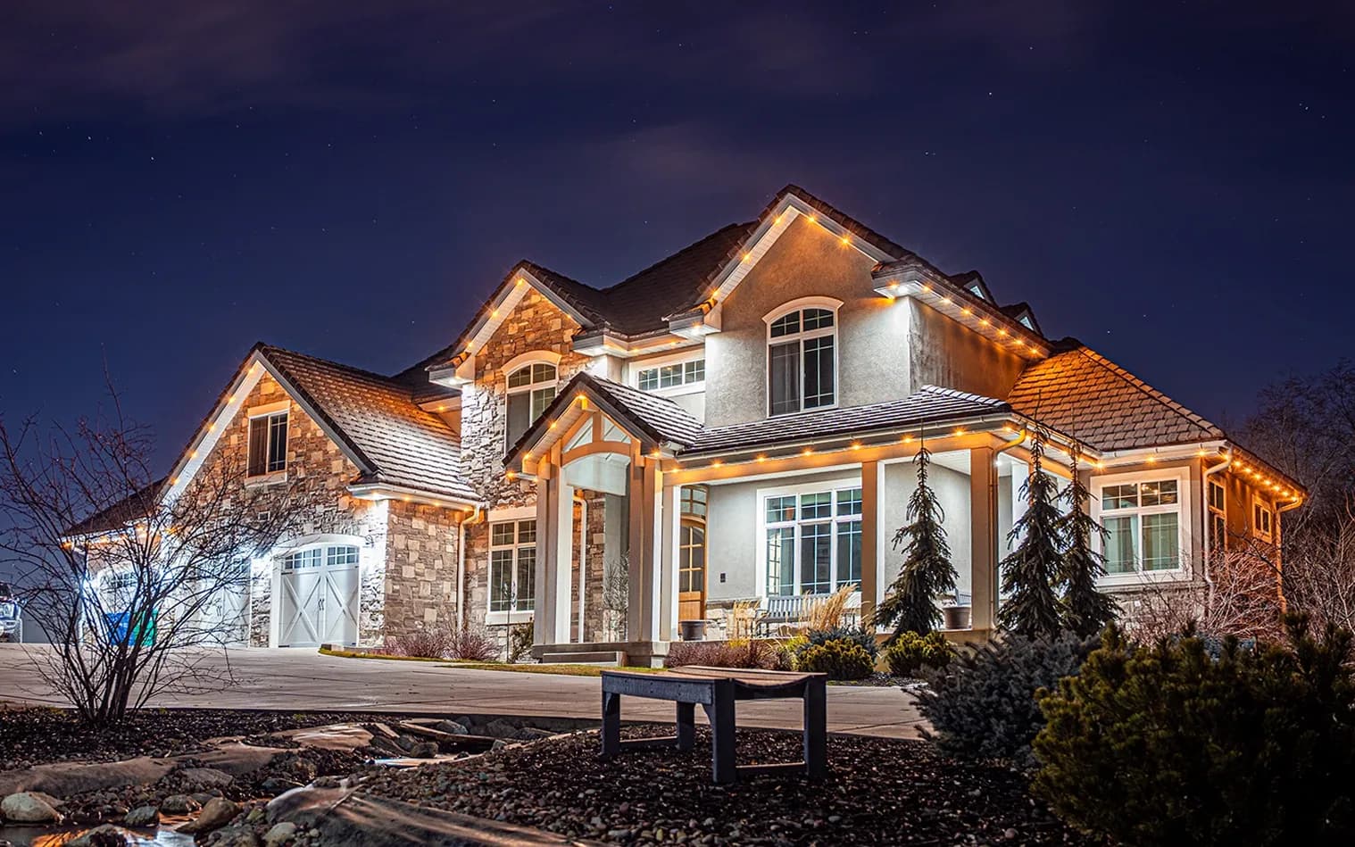 Bright daylight-white soffit lighting used as security lighting