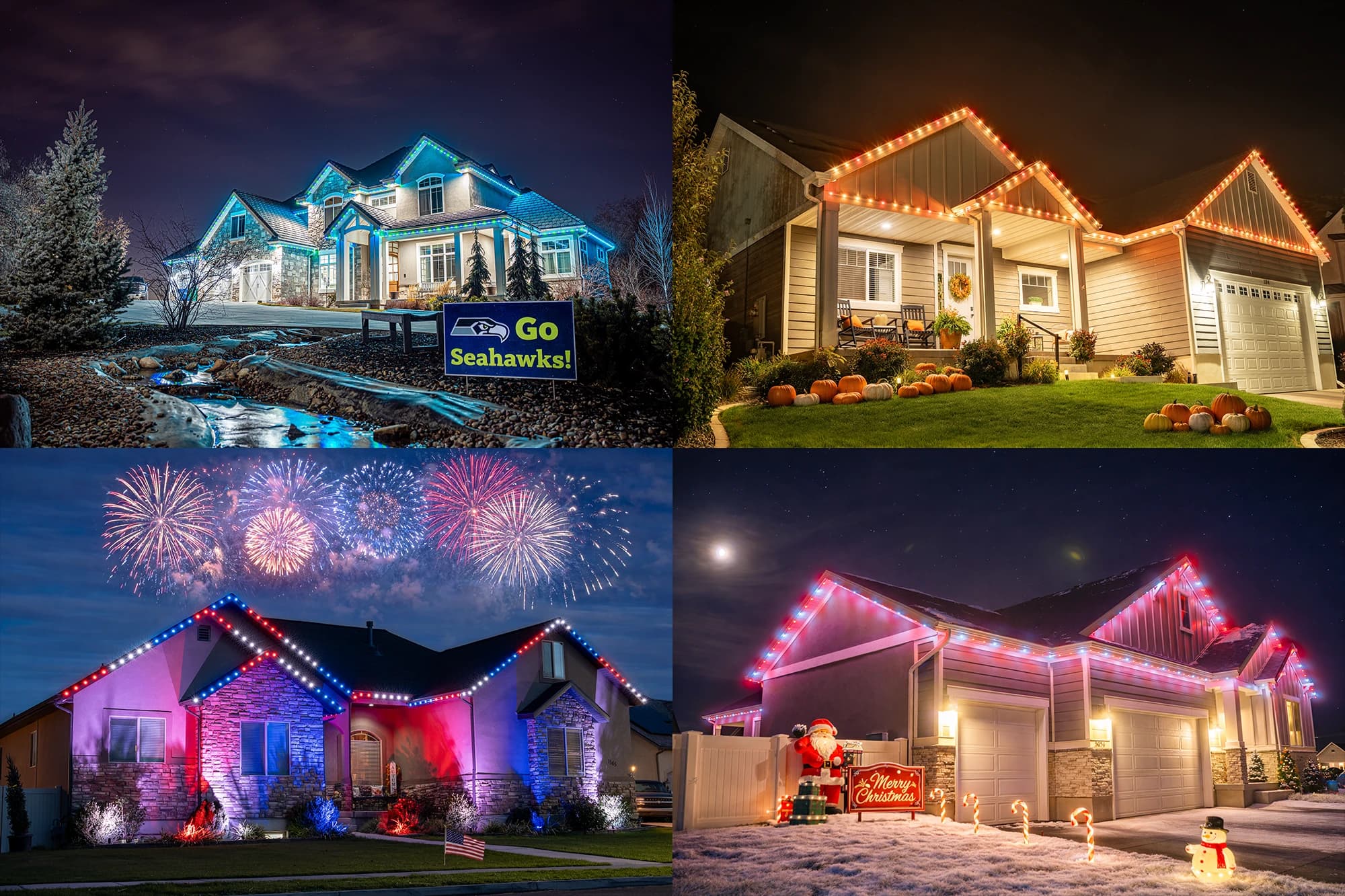 Illumi Track Lights set to different seasonal colour schemes